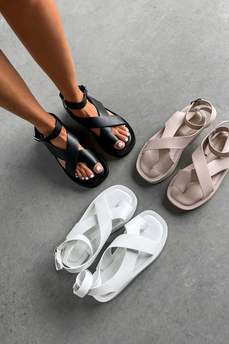 Momount gladiator-sandaler dame – koral læder med platformsål og ankelrem