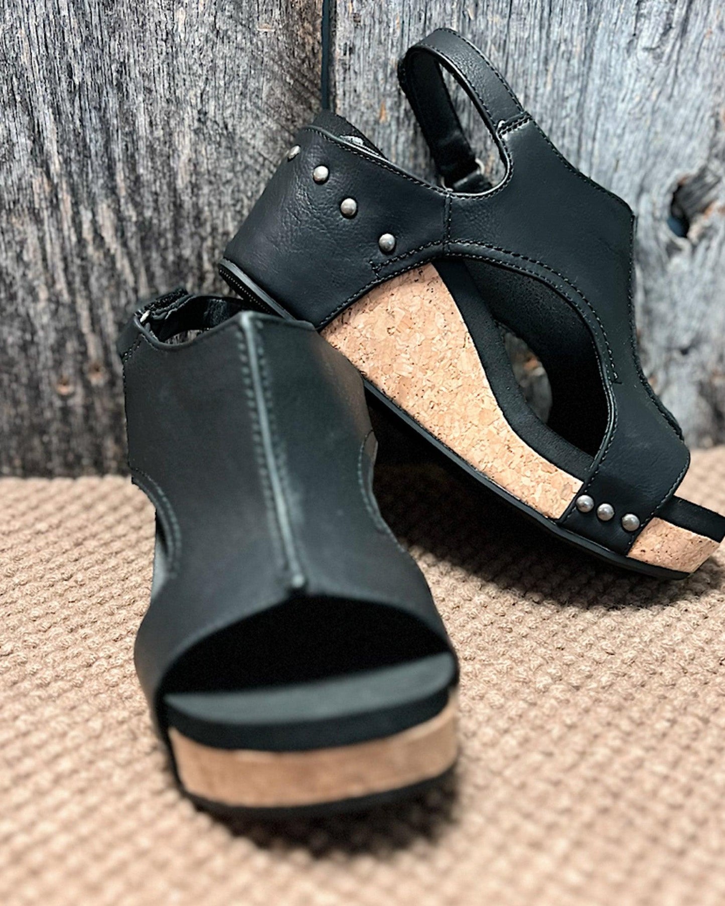 Momount kile-sandaler dame – distressed læder med korkplatform og slingback