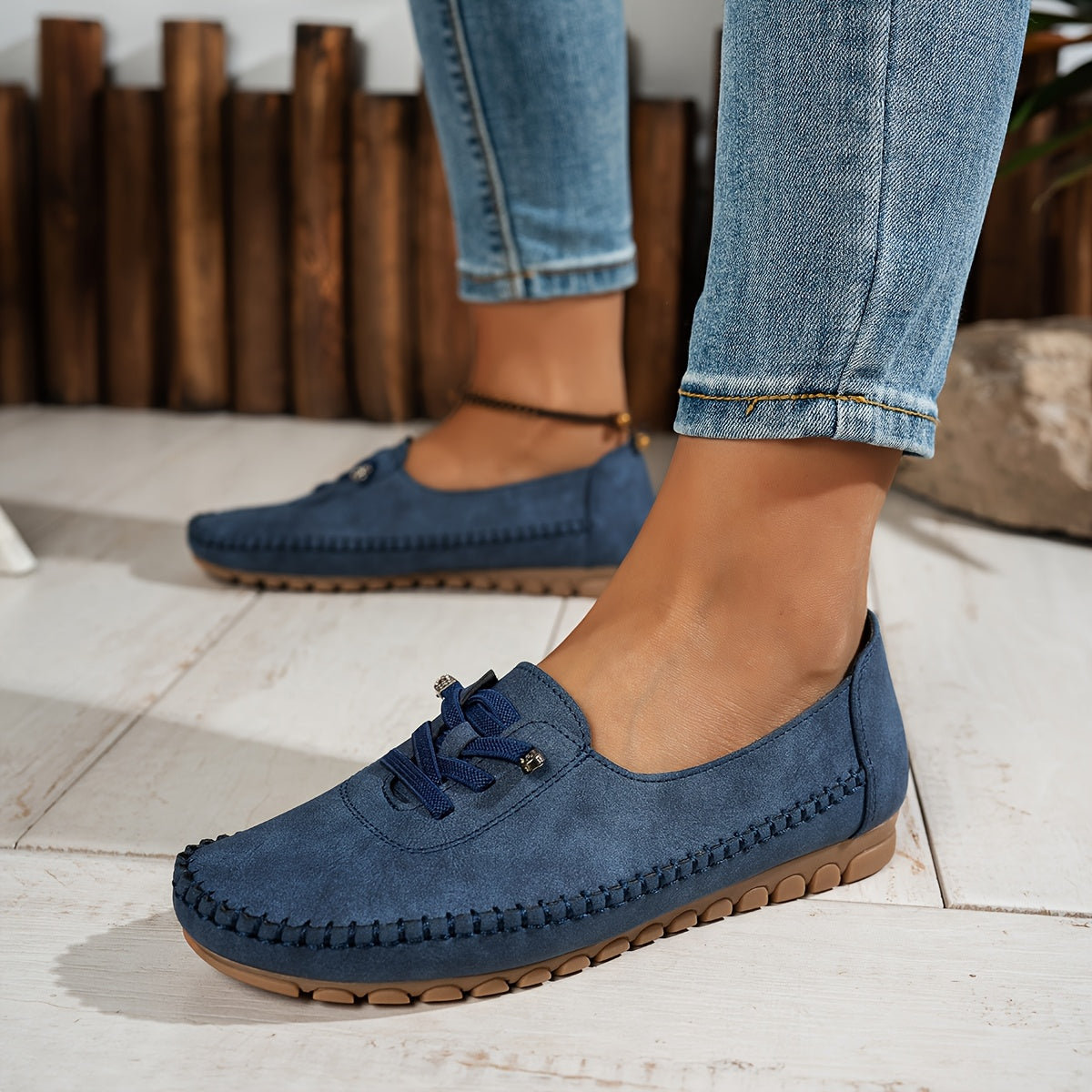 Momount Damen Mokassin-Loafer – Wildleder Handgenäht Slip-On Elastisch Komfort