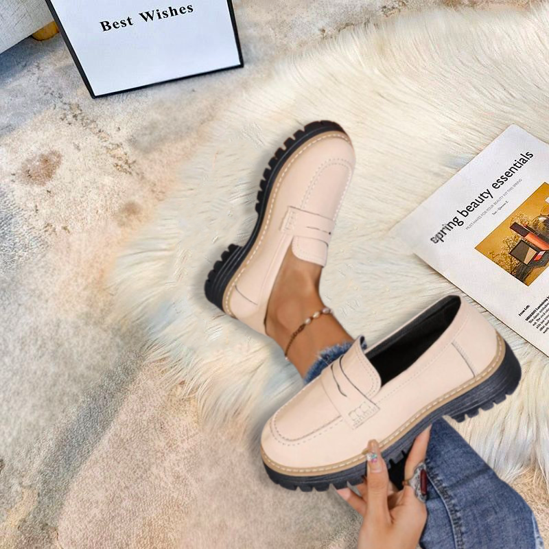 Momount Dame Mokassiner med Plateau – Tracksål Penny-Strop Slip-On Rund Tå