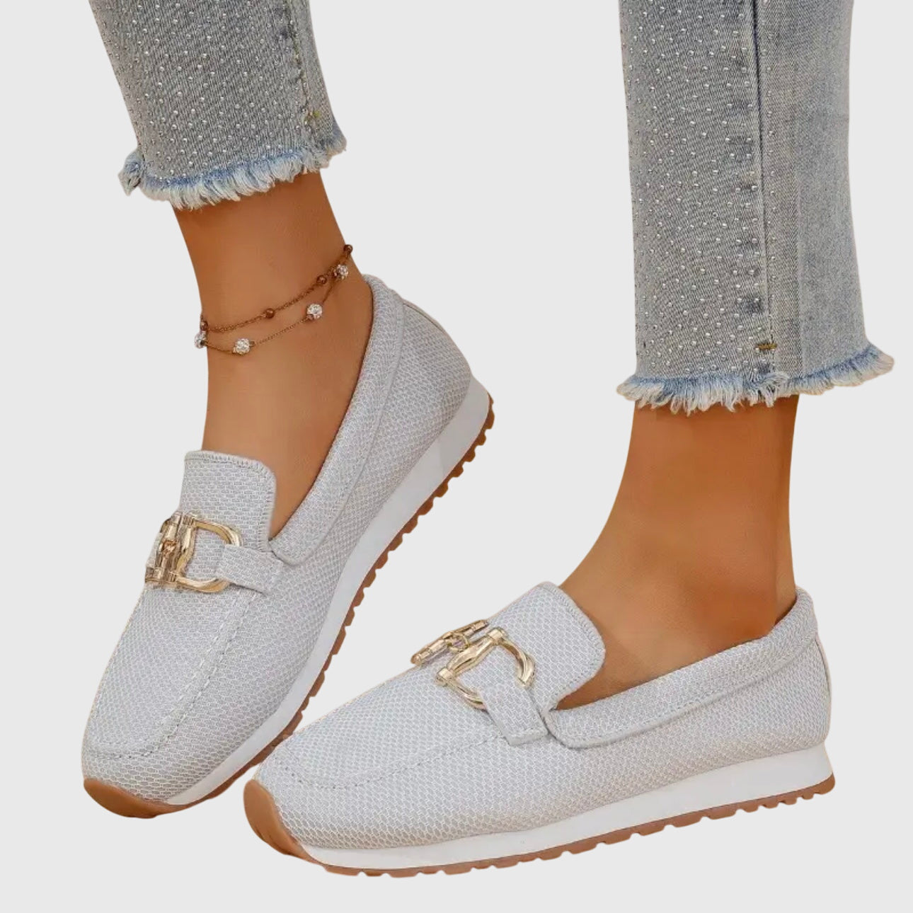 Momount női kötött loafer – hálós, arany zablacsatos, platform talpú, kényelmes belebújós