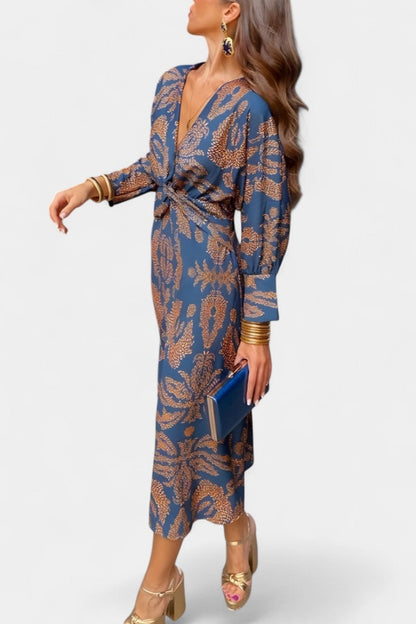 Momount Donna Vestito Midi Aderente – Manica Lunga Drappeggio Elegante