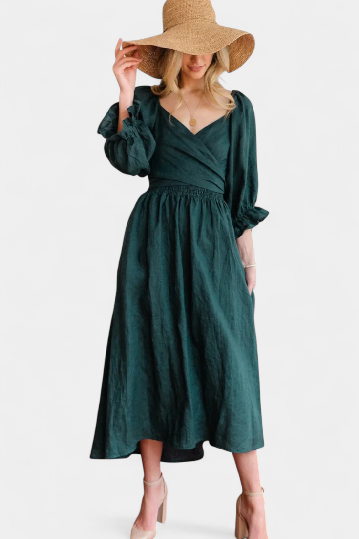 Momount Women’s Summer Midi Dress – Cut Out Puff Sleeve A-line Flowy Beach Dress