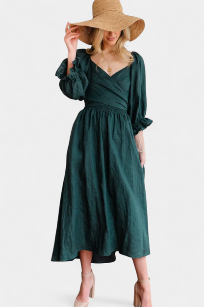 Momount Women’s Summer Midi Dress – Cut Out Puff Sleeve A-line Flowy Beach Dress