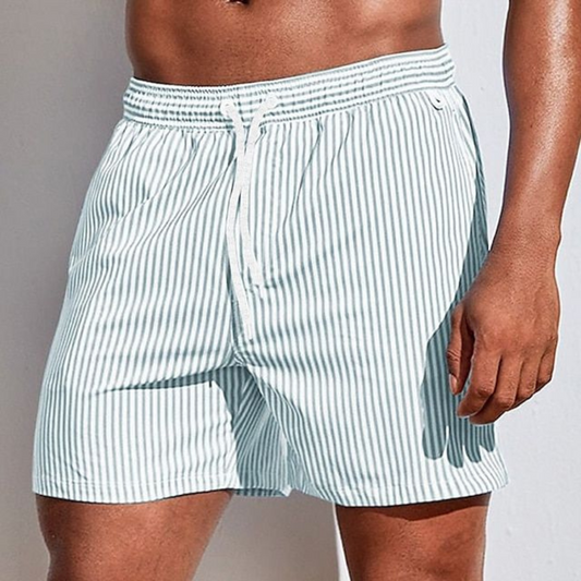 Momount Men Swim Shorts – Striped Drawstring Quick Dry Summer Casual