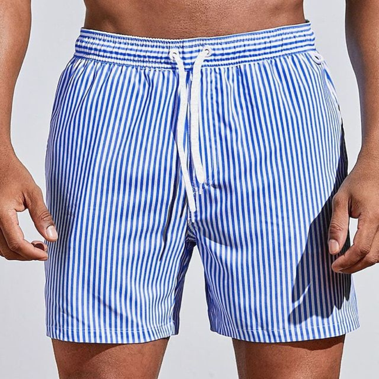 Momount Men Swim Shorts – Striped Drawstring Quick Dry Summer Casual