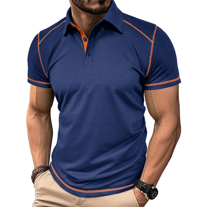 Momount herrepoloshirt – kontrastsyninger, athletic fit og korte ærmer