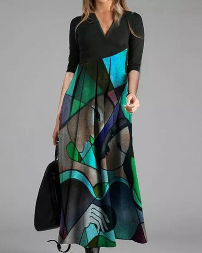 Cassellia | Abstract Print V-Neck A-Line Maxi Dress | Summer Momount