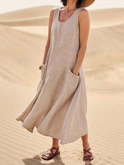 Momount Donna Abito Maxi in Lino – Scollo Tondo
