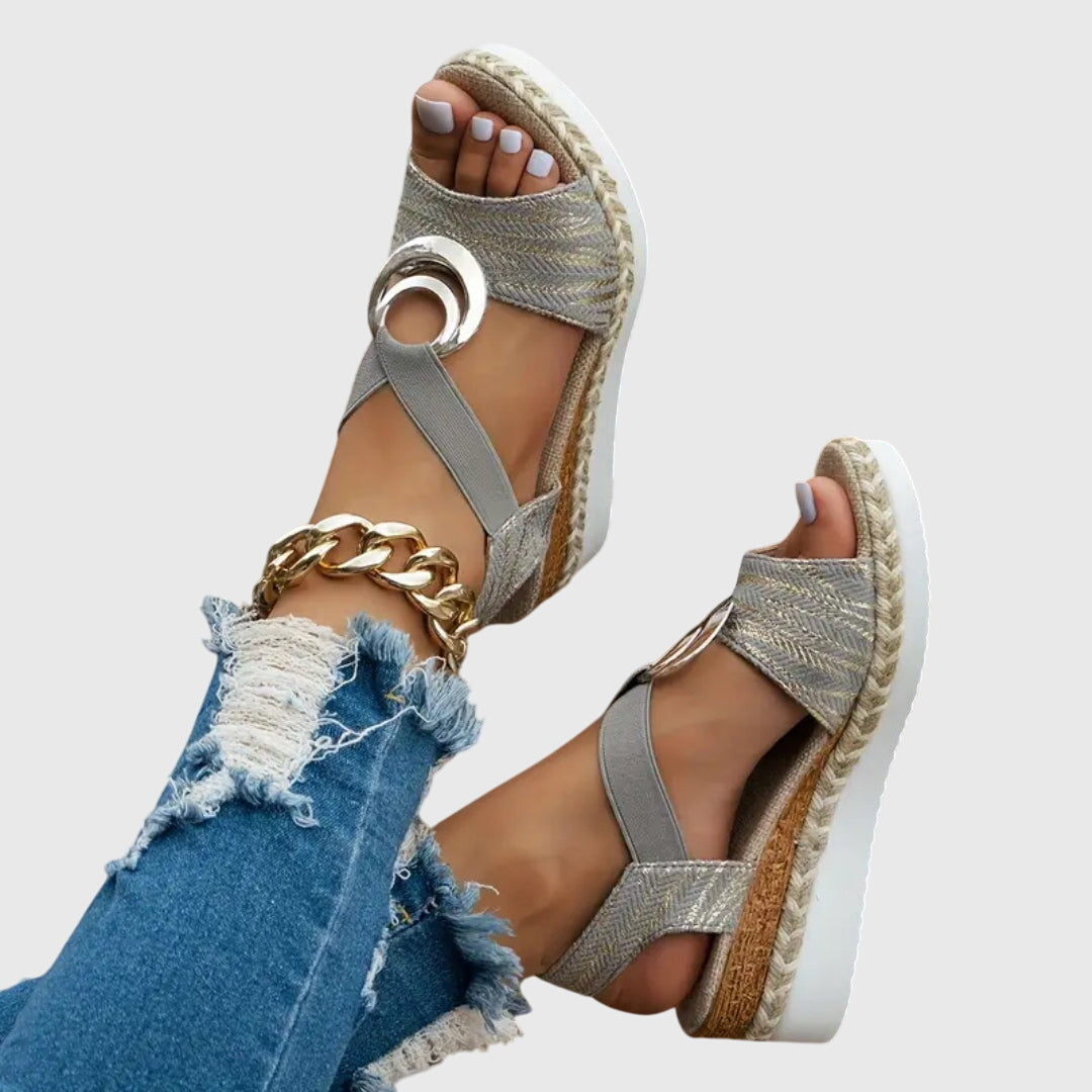 Momount Women Espadrille Wedge Sandals – Blush Metallic Ankle Strap