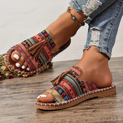 Boho damesandaler med kvaster – Flade og åbne med polstret støtte