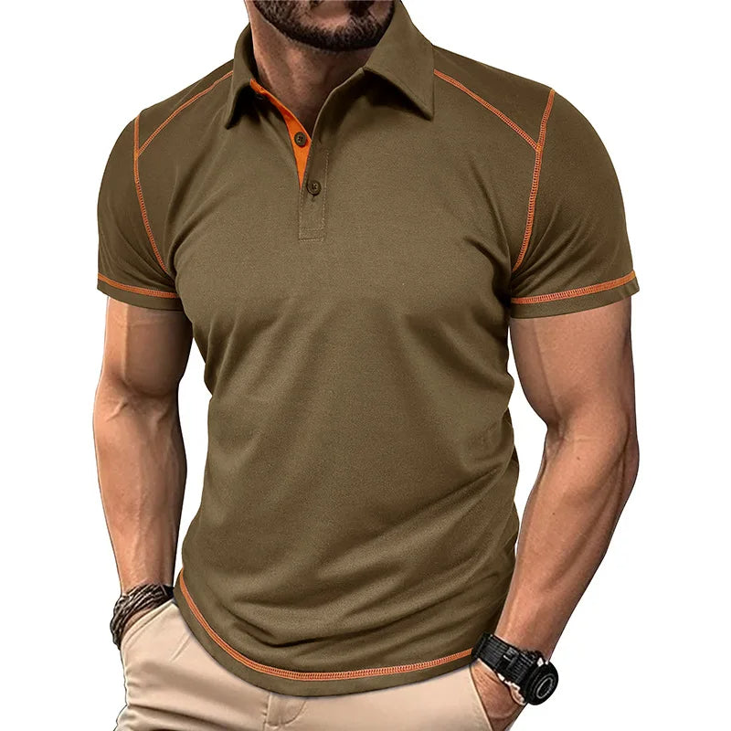 Momount herrepoloshirt – kontrastsyninger, athletic fit og korte ærmer