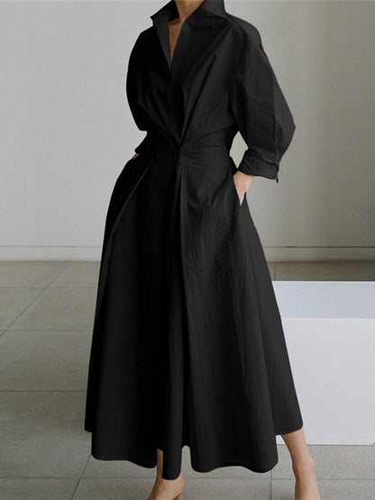 Momount Donna Abito Midi Elegante in Cotone – con Bottoni