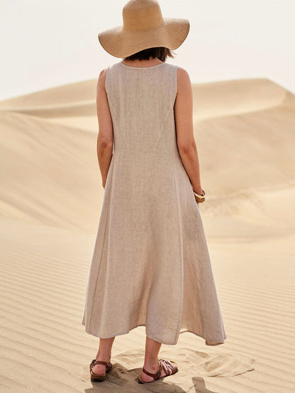 Momount Donna Abito Maxi in Lino – Scollo Tondo
