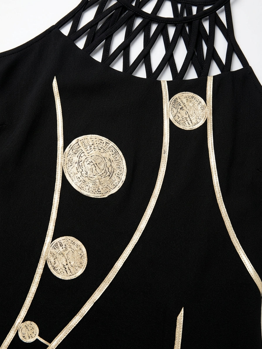 Gabriella Summer Midi Dress | Chic, Casual, Vibrant - Black - detail