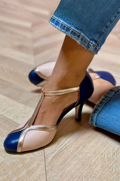 Adrienne – Mary Jane-pumps i to farver med høj hæl