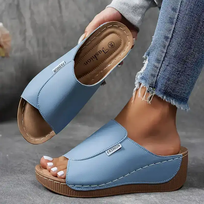 Momount platform kile-sandaler dame – brun læder med åben tå og mule-design