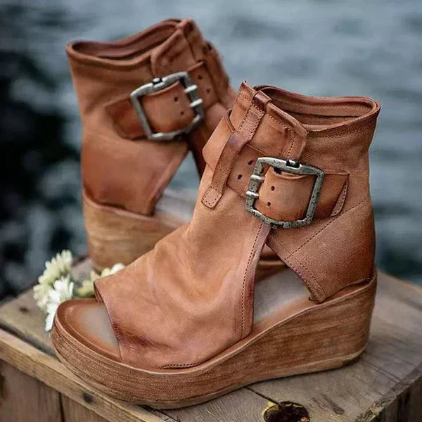 Cordova | Suede Buckle Platform Wedge Sandals