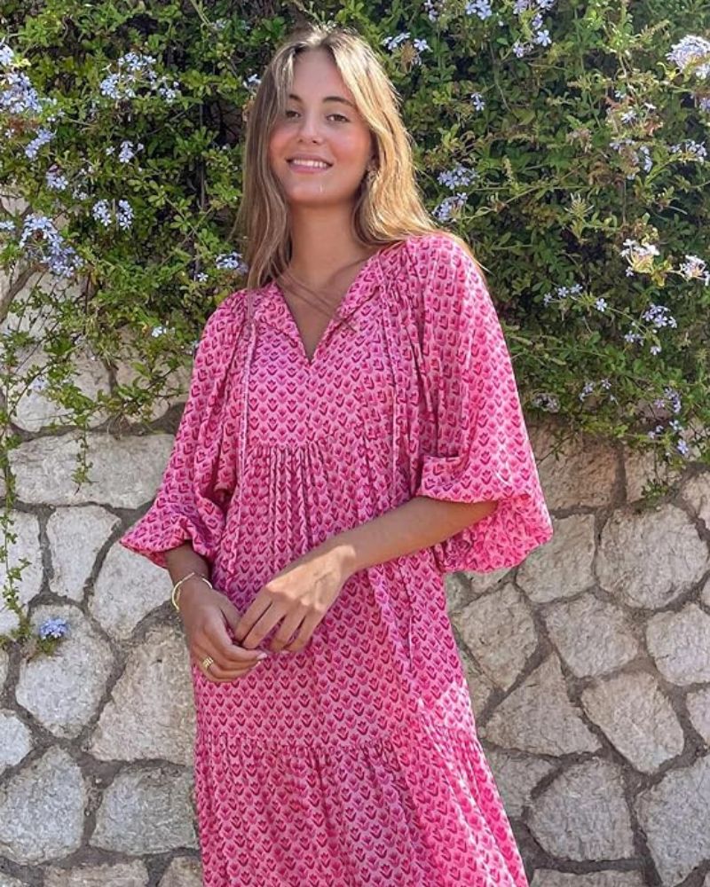 Momount Donna Abito Maxi Estivo Boho – a Balze Stampato Scollo a V