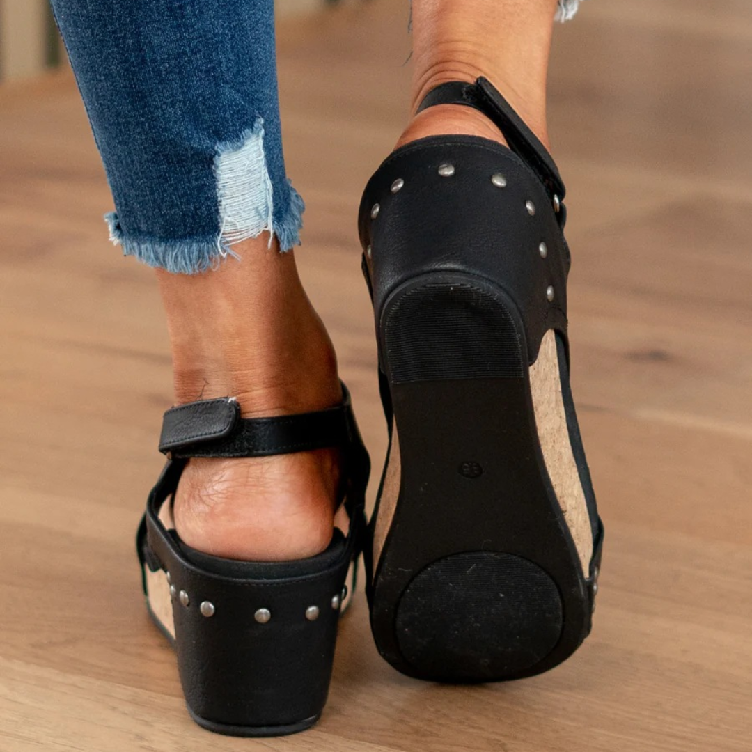 Damesandaler med kork-plateau – Slip-on med åben tå til sommer