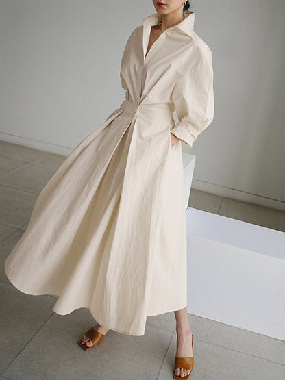 Momount Donna Abito Midi Elegante in Cotone – con Bottoni