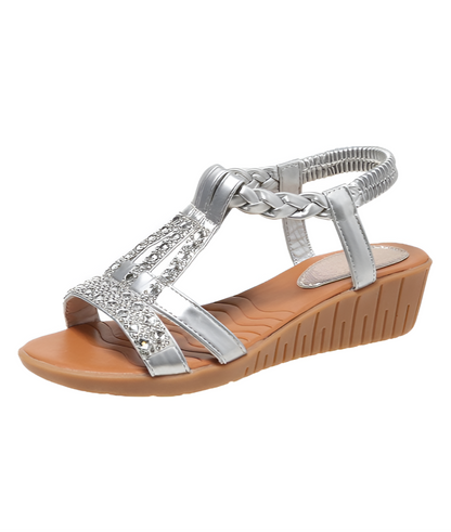 Momount Donna Sandali con Zeppa – Boho con Strass Intrecciati Tira a T Estivi