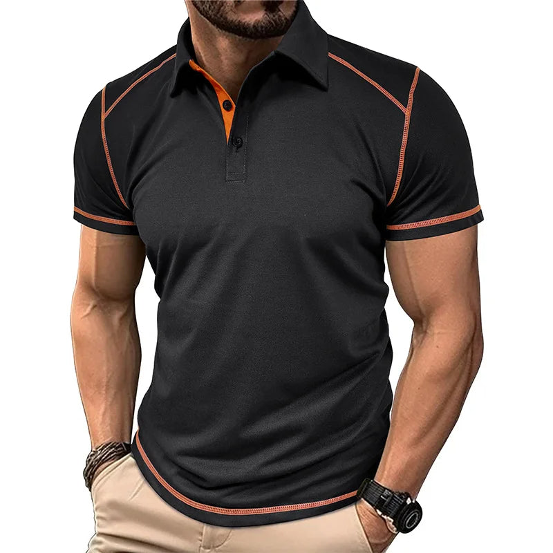 Momount herrepoloshirt – kontrastsyninger, athletic fit og korte ærmer