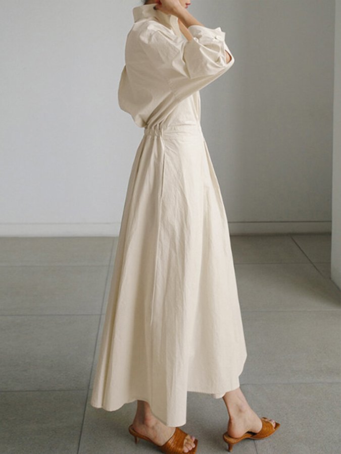 Momount Donna Abito Midi Elegante in Cotone – con Bottoni