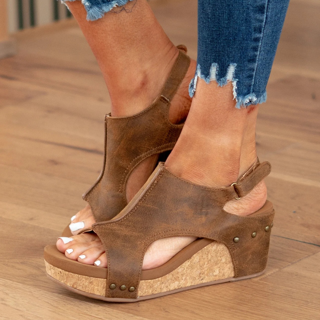 Damesandaler med kork-plateau – Slip-on med åben tå til sommer