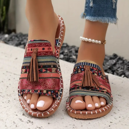 Boho damesandaler med kvaster – Flade og åbne med polstret støtte