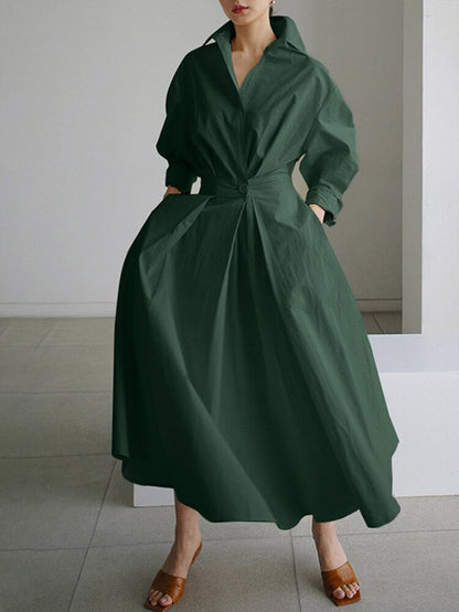 Momount Donna Abito Midi Elegante in Cotone – con Bottoni
