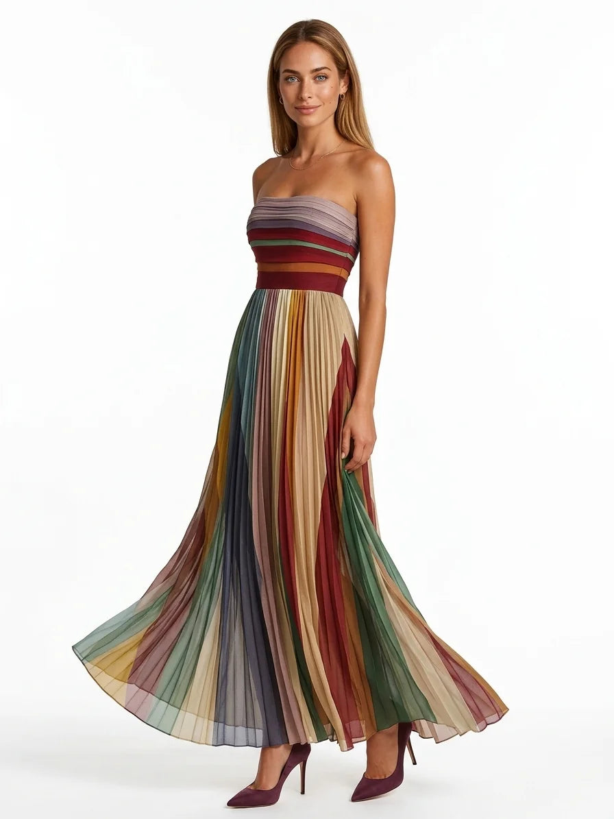 Celeste Strapless Pleated Maxi Dress | Panel Construction - Multicolor - 3/4