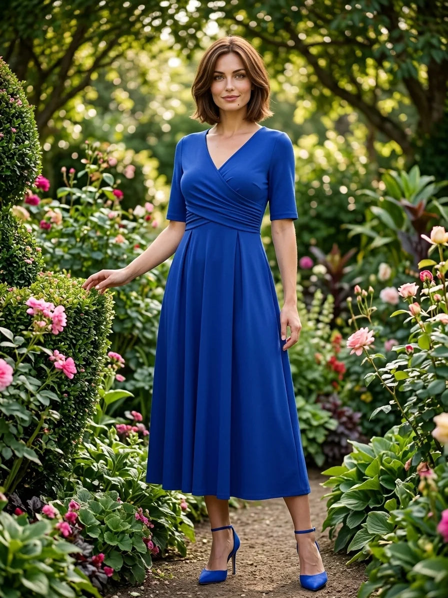 Nadia Wrap Summer Midi Dress | Casual, Refined, Classic - Blue - lifestyle_garden