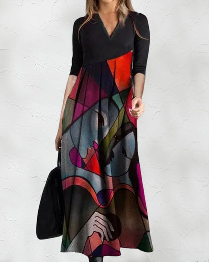 Cassellia | Abstract Print V-Neck A-Line Maxi Dress | Summer Momount