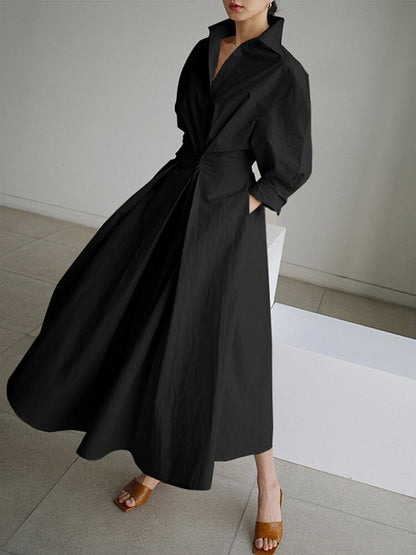 Momount Donna Abito Midi Elegante in Cotone – con Bottoni
