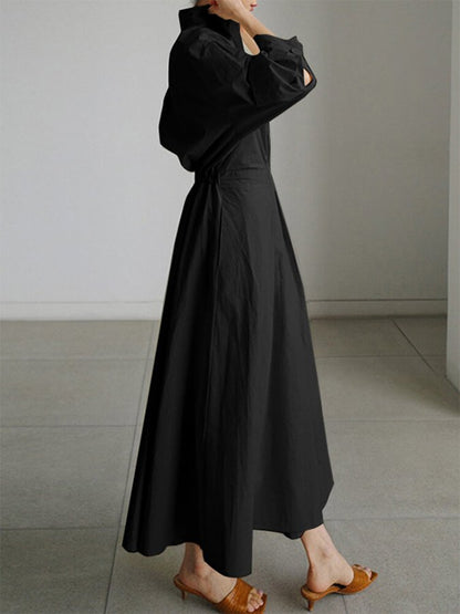 Momount Donna Abito Midi Elegante in Cotone – con Bottoni