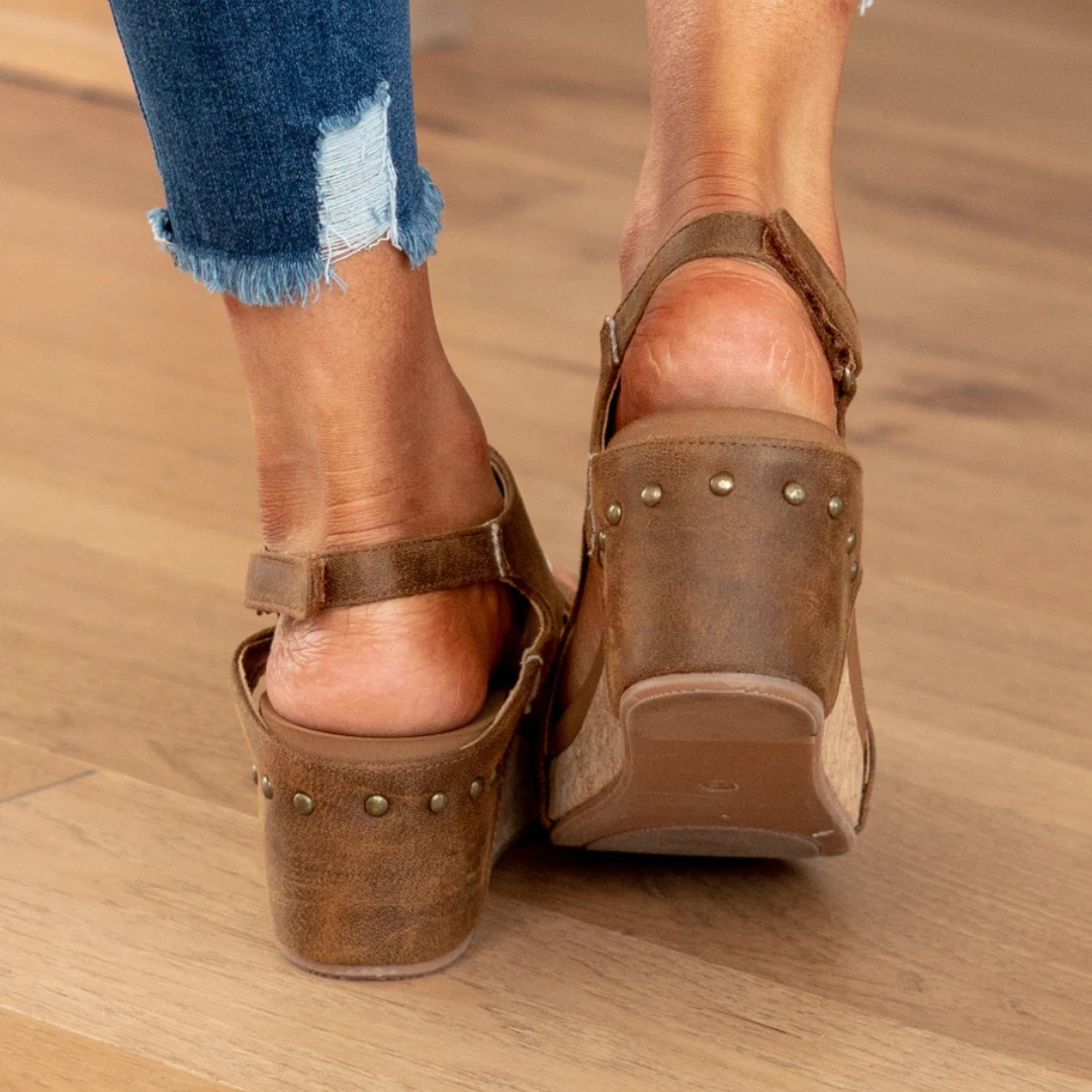 Damesandaler med kork-plateau – Slip-on med åben tå til sommer