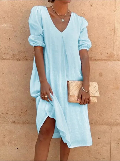 Momount Donna Abito Midi Estivo Boho – Cotone a Balze Scollo a V