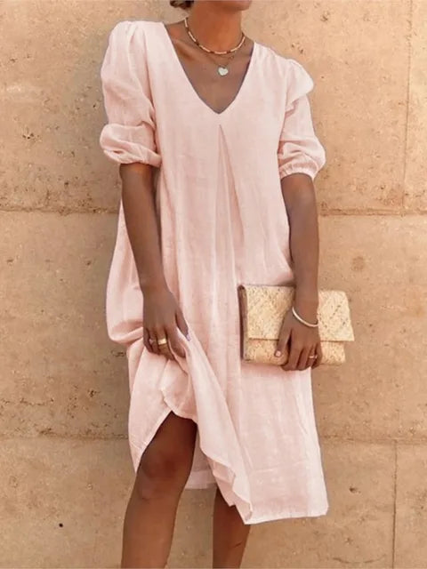 Momount Donna Abito Midi Estivo Boho – Cotone a Balze Scollo a V