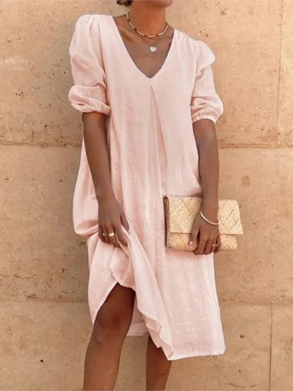 Momount Donna Abito Midi Estivo Boho – Cotone a Balze Scollo a V