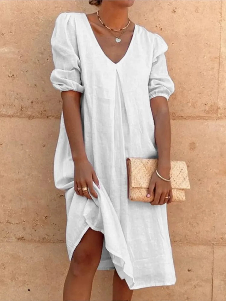 Momount Donna Abito Midi Estivo Boho – Cotone a Balze Scollo a V