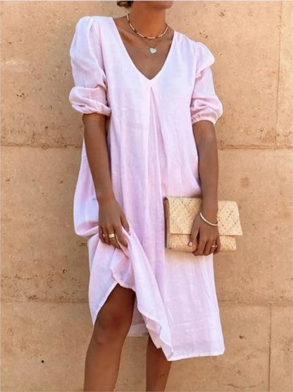 Momount Donna Abito Midi Estivo Boho – Cotone a Balze Scollo a V