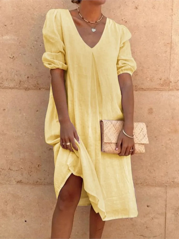 Momount Donna Abito Midi Estivo Boho – Cotone a Balze Scollo a V