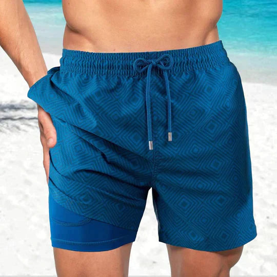 Momount Men Swim Shorts – Palm Print Drawstring Mesh Liner Quick Dry