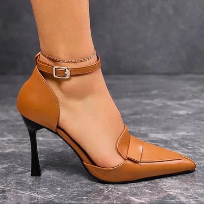 Momount női tűsarkú körömcipő – bőr, hegyes orrú, bokapántos slingback