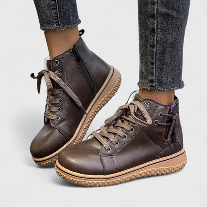 Momount női magas szárú sneaker bakancs – bőr, fűzős, oldalcipzáras, kreptalpú