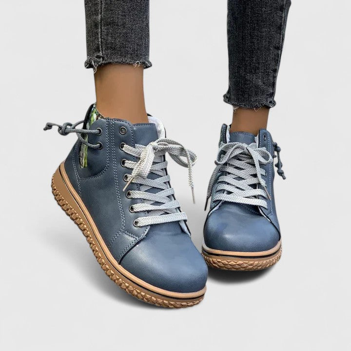 Momount női magas szárú sneaker bakancs – bőr, fűzős, oldalcipzáras, kreptalpú