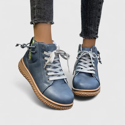 Momount női magas szárú sneaker bakancs – bőr, fűzős, oldalcipzáras, kreptalpú