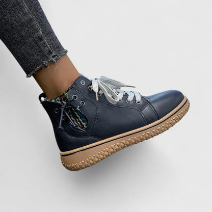 Momount női magas szárú sneaker bakancs – bőr, fűzős, oldalcipzáras, kreptalpú