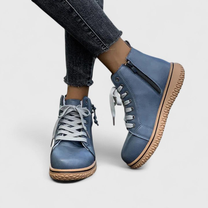 Momount női magas szárú sneaker bakancs – bőr, fűzős, oldalcipzáras, kreptalpú